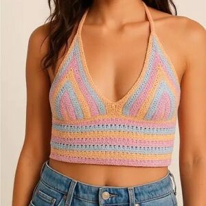 Multicolor Crochet Halter Top
